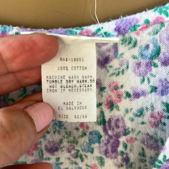 Vintage 100% Cotton Fleece V Neck Maxi Length House Dress Muumuu Pastel Floral - Picture 4 of 8